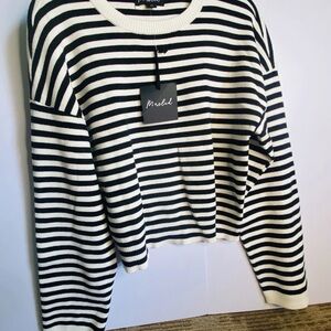 Marled Black and White Striped Sweater